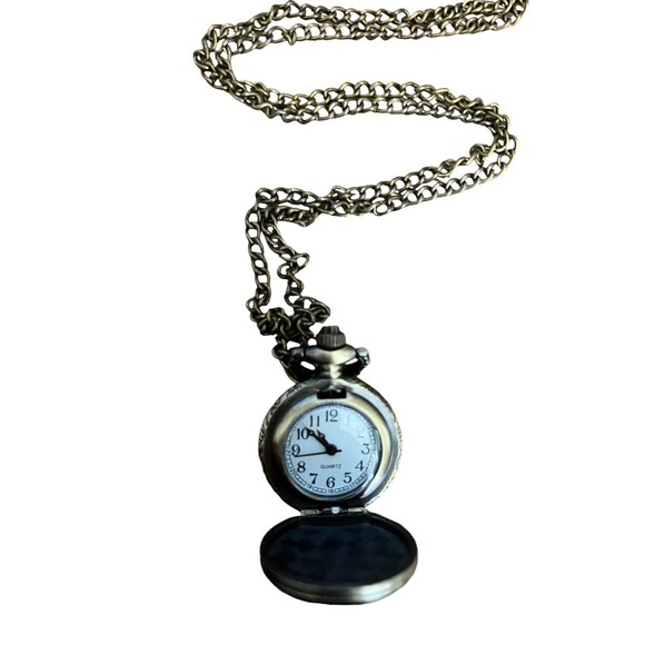 Vintage Owl Watch Chain Necklace Steampunk Retro Bronze Tone Enamel Quartz 32" - Picture 3 of 4